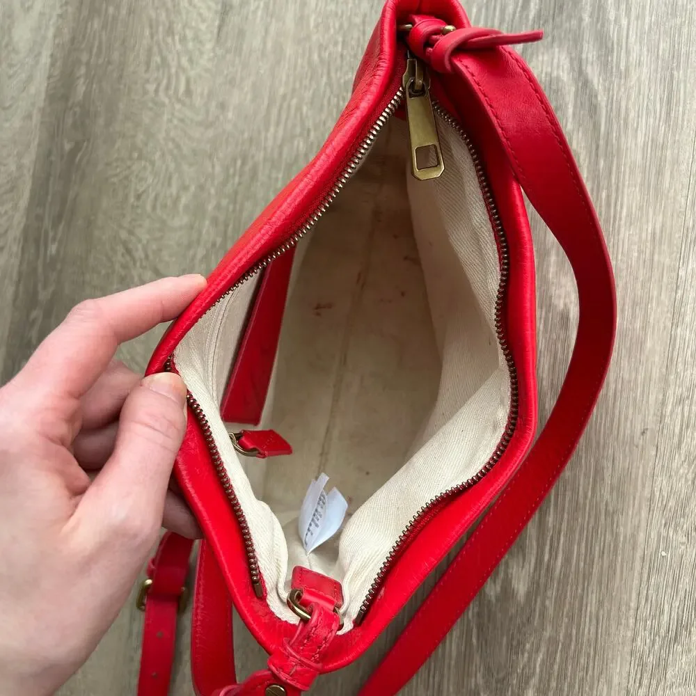 J.Crew Oslo Soft Leather Crossbody Bag Adjustable Strap Holiday Red